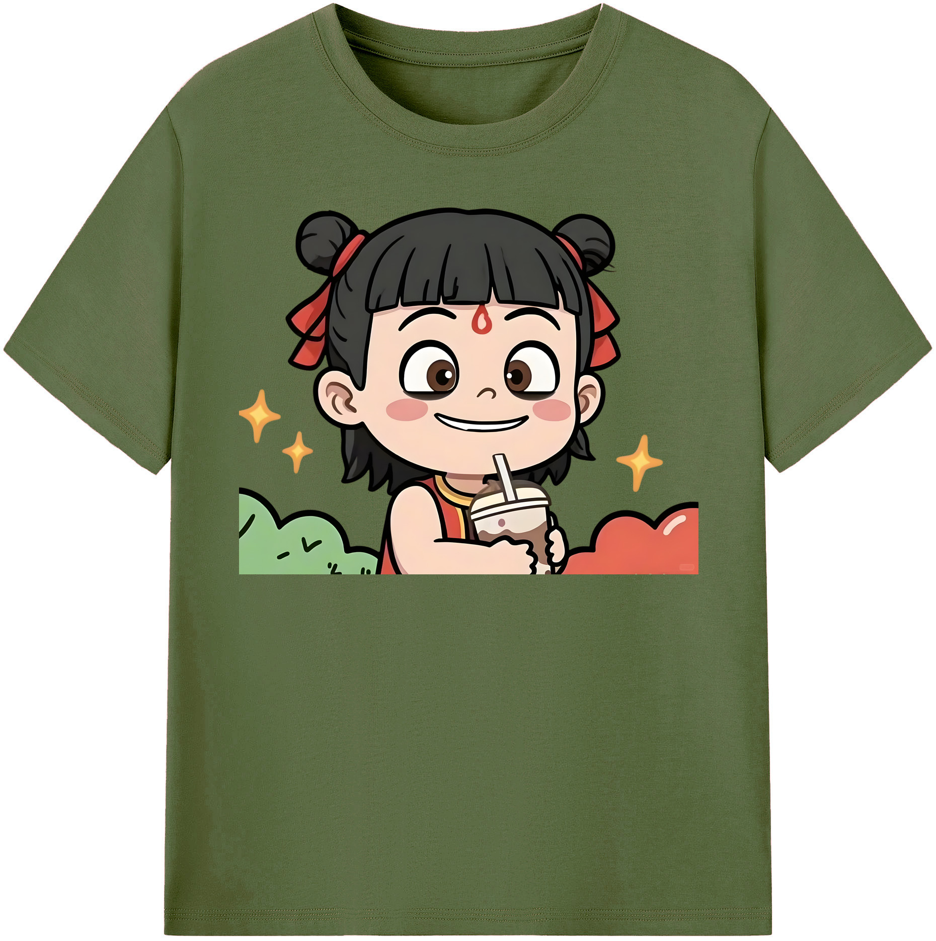 （画像用） Ne Zha 2 ナタ 魔童の大暴れ 綿100％半袖Tシャツ（フロントプリント）